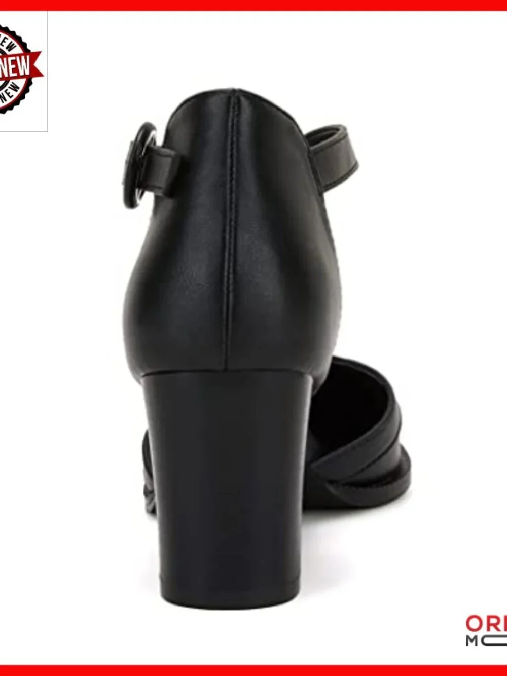 Chunky Heel T-Strap Pumps, Pointed Toe, Faux Leather, Adjustable Buckle
